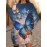 Plus Size Women's Winter 3D Butterfly Print Sweatshirt - Oversized Full-Body Blue & Pink Butterfly Pattern with Sparkling Wing Details, Machine Washable Casual Crewneck Pullover Sweater for Fall/Winter Warmth (Pink/Blue/Golden)