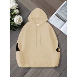 Plus Size Women'S Oversized Hoodie with Whimsical Cat & Coffee Print - Lightweight Pullover, with Golden Lettering & Cat Design, Kangaroo Pocket & Drawstring Hood, Machine Washable Casual Sweatshirt for Casual Attire, Cozy All-Season (Cat Lovers Gif