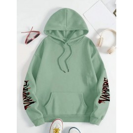 {Holiday Special- Halloween} Plus Size Comfortable Bat Letter Halloween Print Hoodie- Soft Casual Long Sleeve, Comfortable Women's Plus Size Daily Wear Clothing