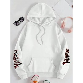{Holiday Special- Halloween} Plus Size Comfortable Bat Letter Halloween Print Hoodie- Soft Casual Long Sleeve, Comfortable Women's Plus Size Daily Wear Clothing