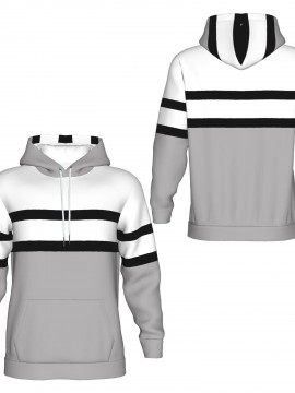 Men's 3D Illusion Hoodie with Spooky Black & White Striped Sleeves & Grey Front - Full-Zip Hooded Sweater, Long Pocket Streetwear for Halloween Costumes & Casual Wear, Machine Washable Optical Illusion Jacket