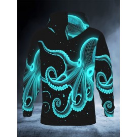Men'S & Women'S 3D Glowing Neon Green & Octopus Tentacle Print Christmas Hooded Sweatshirt - Slim-Fit Long Sleeve Pullover with Pocket, Glowing Eyes, Soft Warm Fabric for Halloween & Xmas Parties, Casual Winter Sweater (Unisex Adult Sizes) - Ideal B