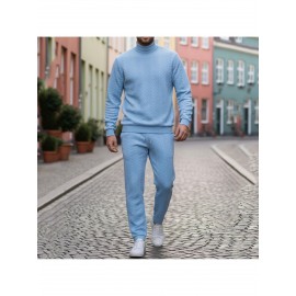 Men Casual Fashion Solid High Neck Knit Long Sleeved Warm Set Stand Collar Tops