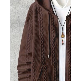Men's Brown Hooded Jacket - Casual Zip-Up Winter Coat with Pockets, All-Season Polyester Outerwear, Golden-Tone Corduroy-Like Pocket Accent & Hooded Collar, Hand Wash/Dry Clean - Versatile for Smart-Casual & Formal Wear