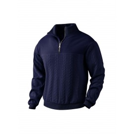 Light and Casual Men's Jacquard Collar Pullover Shirt for Men, Men's Casual Half-zip Loose Style Top