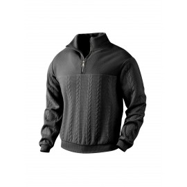 Light and Casual Men's Jacquard Collar Pullover Shirt for Men, Men's Casual Half-zip Loose Style Top