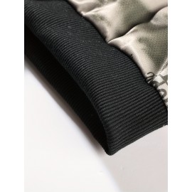 Men's Spring/Summer Baseball Collar Jacket, Lock Edge Lightweight Jacket, Knitted Polyester Braid Micro Elastic Feather Printed Jacket, Lightweight Fashion Casual Jacket, College Style Jacket