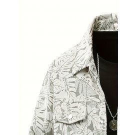 [Tropical Corduroy Jacket] Corduroy Men's Casual Jacket with Tropical Leaf Pattern | Multi-Pocket, Button-Up, All-Season Wear, Everyday Outerwear