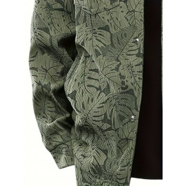 [Tropical Corduroy Jacket] Corduroy Men's Casual Jacket with Tropical Leaf Pattern | Multi-Pocket, Button-Up, All-Season Wear, Everyday Outerwear