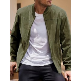Lightweight Retro-Inspired Men's Casual Jacket - Solid Color, Baseball Collar, Machine Washable Zip-Up