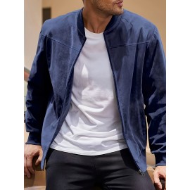Lightweight Retro-Inspired Men's Casual Jacket - Solid Color, Baseball Collar, Machine Washable Zip-Up