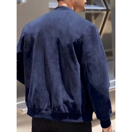Lightweight Retro-Inspired Men's Casual Jacket - Solid Color, Baseball Collar, Machine Washable Zip-Up