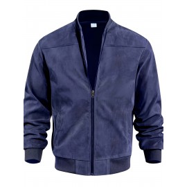 Lightweight Retro-Inspired Men's Casual Jacket - Solid Color, Baseball Collar, Machine Washable Zip-Up