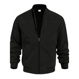 Lightweight Retro-Inspired Men's Casual Jacket - Solid Color, Baseball Collar, Machine Washable Zip-Up