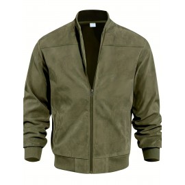 Lightweight Retro-Inspired Men's Casual Jacket - Solid Color, Baseball Collar, Machine Washable Zip-Up