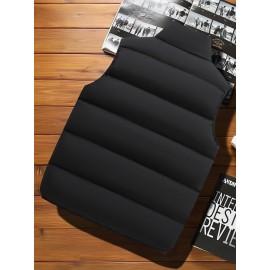 Men's Casual Sleeveless Stand Collar Vest, Thickened Warm Sweater, Autumn Winter Solid Color Zip-up Jacket, Coldproof Outdoor Top, Graphene Warmth, Fashion Webbing, Suitable for Daily Activities, Holiday Gift