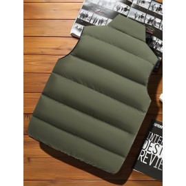 Men's Casual Sleeveless Stand Collar Vest, Thickened Warm Sweater, Autumn Winter Solid Color Zip-up Jacket, Coldproof Outdoor Top, Graphene Warmth, Fashion Webbing, Suitable for Daily Activities, Holiday Gift