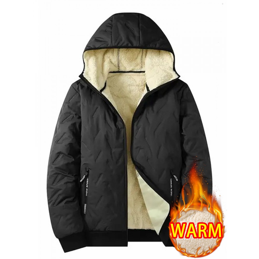 1pc - Men'S Hooded Long-Sleeve Jacket for Autumn/Winter, Featuring a Plush Lining, Ideal for Casual Wear with Pockets, Perfect for Outdoor Activities, Daily Commuting, Running, Fitness, Travel, Hiking, Work Attire, And As Gifts