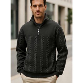 Light and Casual Men's Jacquard Collar Pullover Shirt for Men, Men's Casual Half-zip Loose Style Top
