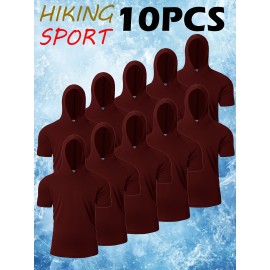 10-Pack Men'S Storm-Ready Hooded Tees | PolyMicro Mesh Tech, Crew Neck, Breathable Performance Shirts for Gym, Running, Hiking - Moisture-Wicking