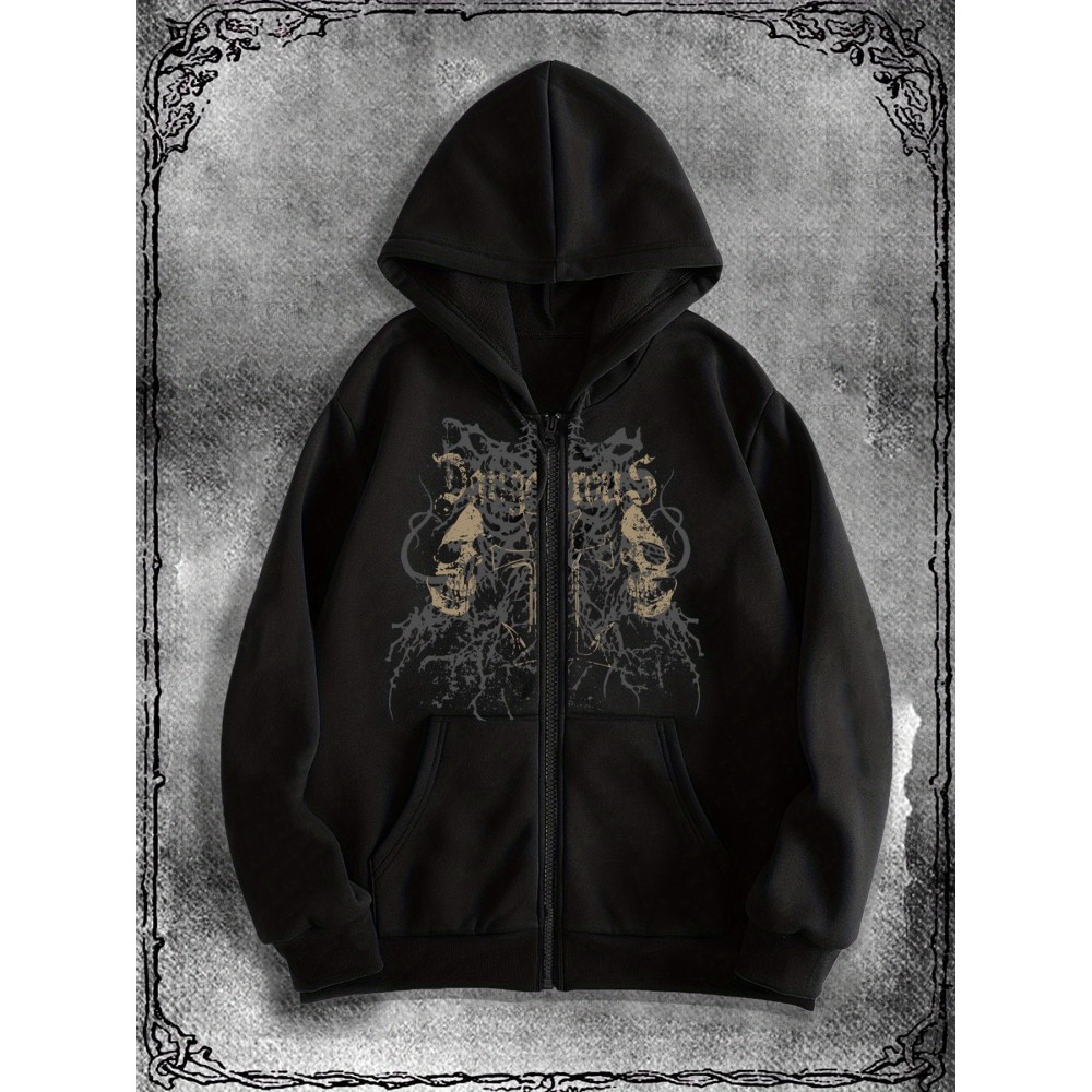 Popular Original Skull Zip-Up Hoodie, a stylish streetwear choice for casual occasions, perfect to pair with trendy outfits
