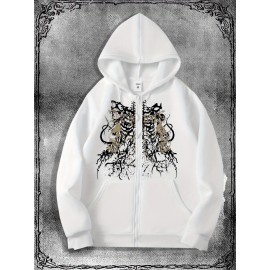 Popular Original Skull Zip-Up Hoodie, a stylish streetwear choice for casual occasions, perfect to pair with trendy outfits
