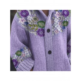 Women'S Winter Hooded Sweater with All-Over Digital Print - Soft Long Sleeve Button-Front Sweater, V-Neck Casual Streetwear Top, Cozy Fall & Winter Sweater for Women, Trendy Multicolor Printed Sweater for Everyday Outfits, Cropped Sweaters for Women