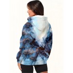 Blue And Golden Marbled Zip-Up Hoodie for Women - Features an Adjustable Drawstring, Breathable Medium-Stretch Fabric, an All-Over Marbled Design, And Is Machine Washable. Ideal for Layering in Spring And Fall, This Casual Jacket Suits Both Casual A