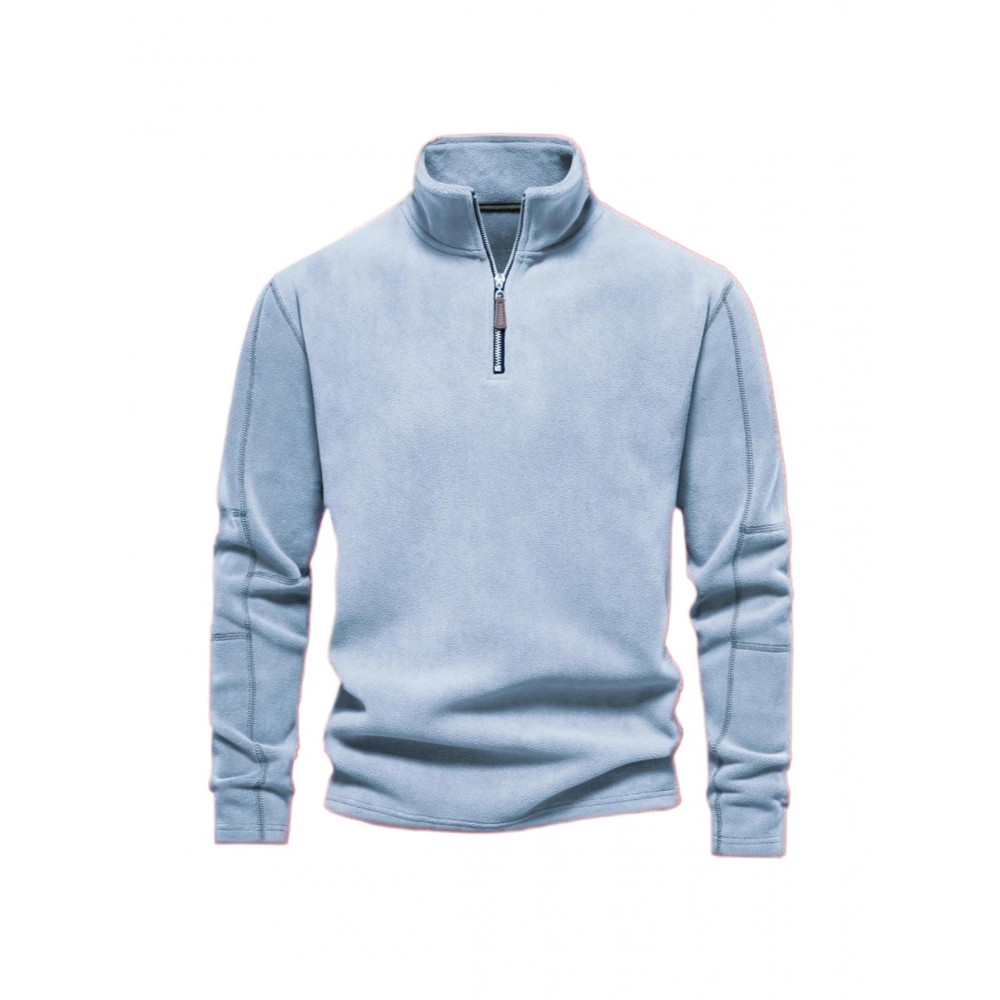 Navy Half-Zip Stand-Collar Top Warm Casual-Style Daily Outfit Comfortable Piece