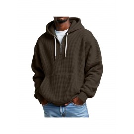Multi-Color Waffle-Knit Half-Zip Hoodie Oversized Casual-Style Daily Outfit Comfortable Piece