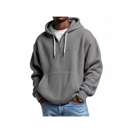 Multi-Color Waffle-Knit Half-Zip Hoodie Oversized Casual-Style Daily Outfit Comfortable Piece