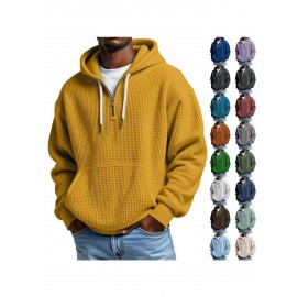 Multi-Color Waffle-Knit Half-Zip Hoodie Oversized Casual-Style Daily Outfit Comfortable Piece