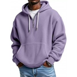 Multi-Color Waffle-Knit Half-Zip Hoodie Oversized Casual-Style Daily Outfit Comfortable Piece