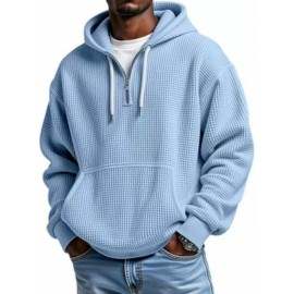 Multi-Color Waffle-Knit Half-Zip Hoodie Oversized Casual-Style Daily Outfit Comfortable Piece