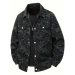[Tropical Corduroy Jacket] Corduroy Men's Casual Jacket with Tropical Leaf Pattern | Multi-Pocket, Button-Up, All-Season Wear, Everyday Outerwear