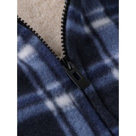 Trendy Hooded Plaid Jacket for Men, Perfect for Autumn And Winter, Made with Fleece And Durable Fabric