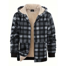 Trendy Hooded Plaid Jacket for Men, Perfect for Autumn And Winter, Made with Fleece And Durable Fabric