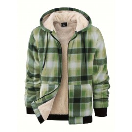 Trendy Hooded Plaid Jacket for Men, Perfect for Autumn And Winter, Made with Fleece And Durable Fabric