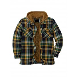Men'S Heavyweight Thermal Insulated Hooded Jacket - Winter Coat with Full-Zip Closure, Relaxed Fit Plaid Outerwear, Full-Zip Front, & Warm Insulation for Cold Weather, Casual & Formal Outfits (Brown/Red/Tan) - Ideal for Everyday & Formal Events