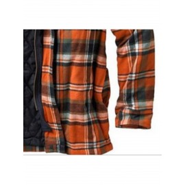 Men'S Heavyweight Thermal Insulated Hooded Jacket - Winter Coat with Full-Zip Closure, Relaxed Fit Plaid Outerwear, Full-Zip Front, & Warm Insulation for Cold Weather, Casual & Formal Outfits (Brown/Red/Tan) - Ideal for Everyday & Formal Events