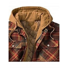 Men'S Heavyweight Thermal Insulated Hooded Jacket - Winter Coat with Full-Zip Closure, Relaxed Fit Plaid Outerwear, Full-Zip Front, & Warm Insulation for Cold Weather, Casual & Formal Outfits (Brown/Red/Tan) - Ideal for Everyday & Formal Events