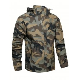 Men's Lightweight Camo Jacket - Casual Outdoor & Sports Hooded Coat, Durable Polyester, Machine Washable, Zip-Up with Pockets for Fishing, Hiking, Fishing Apparel|Casual Outdoor Wear|Half Zip Jacket