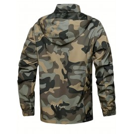 Men's Lightweight Camo Jacket - Casual Outdoor & Sports Hooded Coat, Durable Polyester, Machine Washable, Zip-Up with Pockets for Fishing, Hiking, Fishing Apparel|Casual Outdoor Wear|Half Zip Jacket