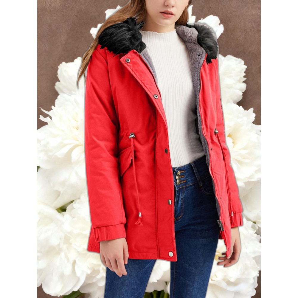 Women'S Solid Color Mid Length Hooded Winter Warm Plus Fleece Coat | Plus Size XL-5XL Windbreakers for Female, Casual Style with Zipper Front, Long Sleeve, Hooded, Non-Stretch Fabric for Outdoor Travel, Commuting, Everyday Jackets, Parka, Cardigan