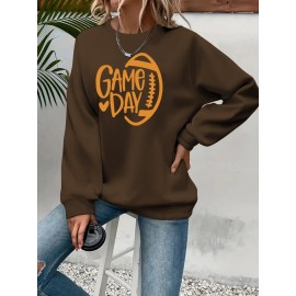 Elegant Women'S Game Day Crew Neck Sweatshirt | 260g, Long Sleeve, Geometric-Pattern, FallWinter Collection, Casual Style, Regular Fit